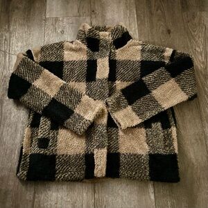 Thread & Supply Flannel Fleece Teddy Boxy Sweater Jacket Size Large